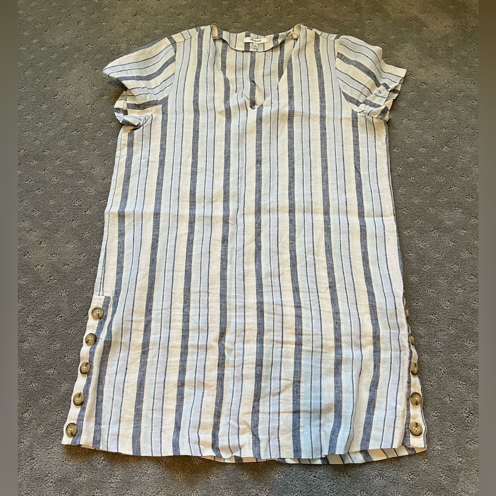Madewell 100% Linen Striped Dress With Button Detail Size Large